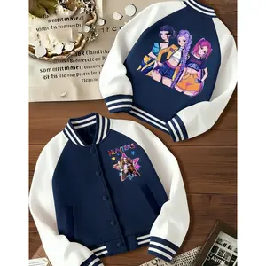 Boys' Cartoon Art Short Baseball Jacket - Flexible Stretch Elastic Fabric, Slim-Cut Fitted Activewear, Fall & Winter Trendy School Uniform