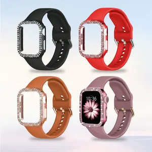 Women's Fashion Silicone Strap & Hard Shell Case Set, Compatible with Apple Watch Ultra/11-3/se, Soft Sporty Design