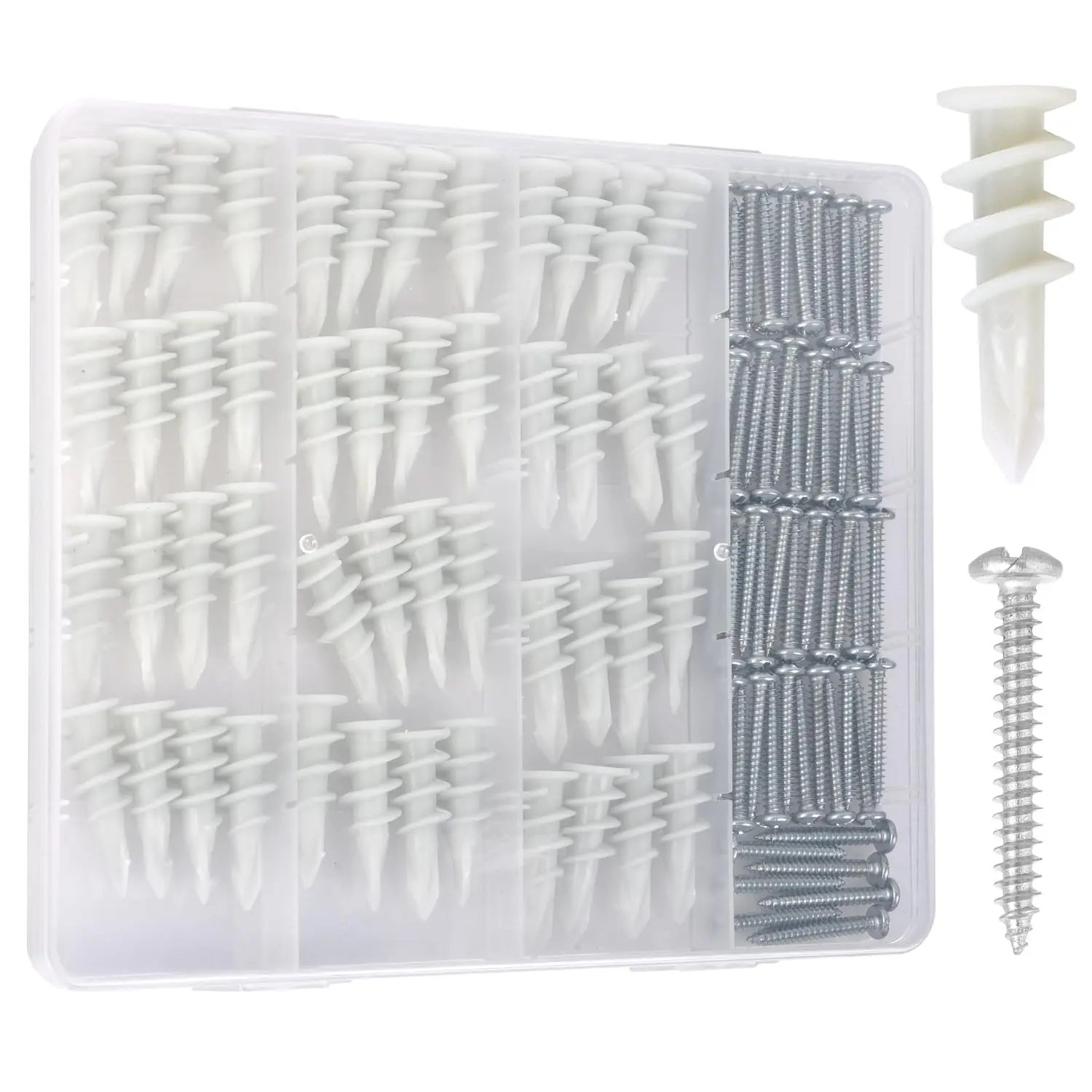 Self Drilling Drywall Anchors - 104Pcs Dry Wall Anchors and Screws Kit for Drywall,52 Self-Tapping/Threaded Plastic Sheetrock Anchors + 52 # 8 x 1-1/4'' Screws, Heavy Duty 75LB Hanging