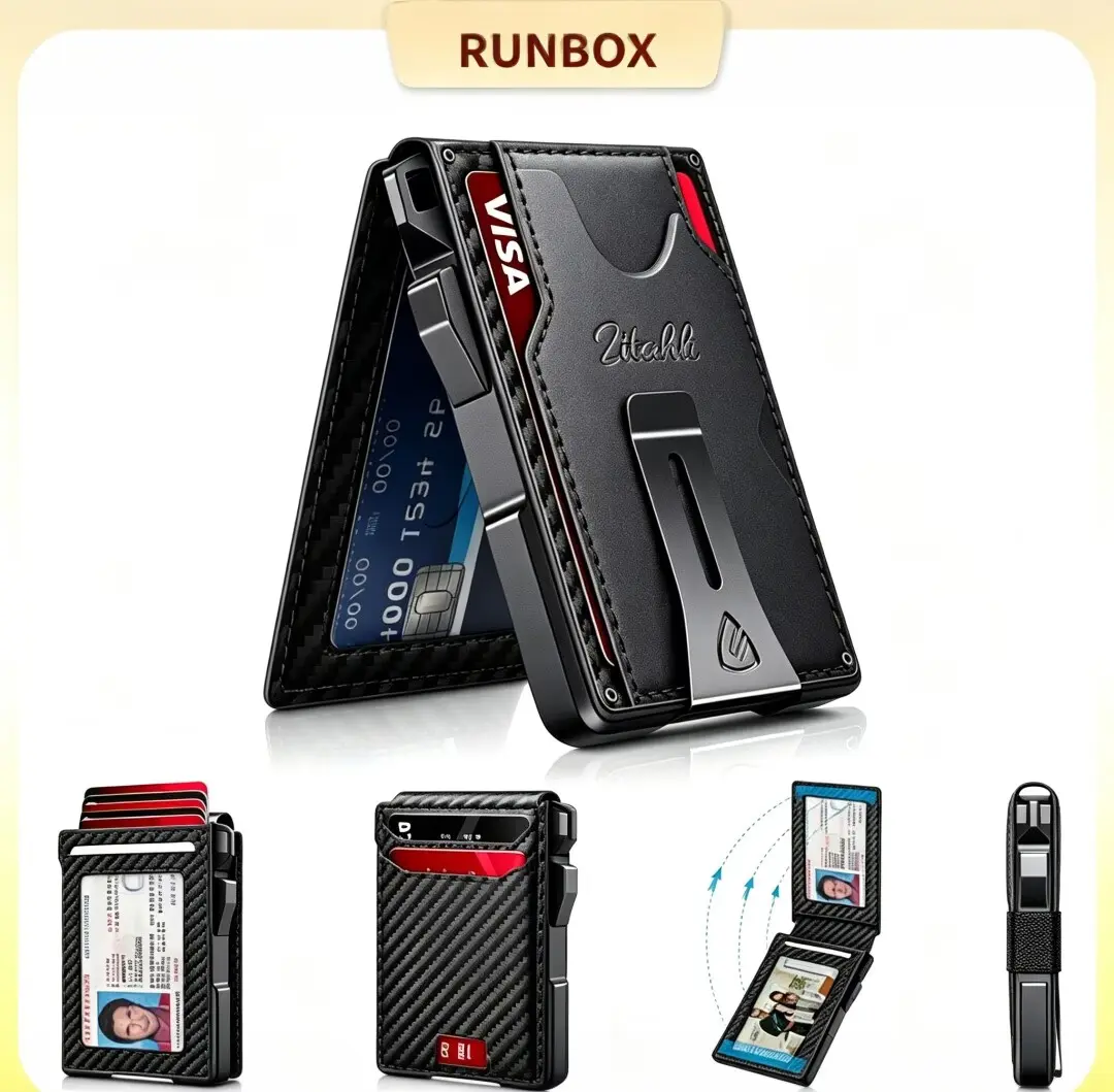 Runbox Wallet for Men-Minimalist Men’s Slim Wallet: 9 - 13 Cards, Money Clip, ID Window. RFID - Blocking, Aluminum Bifold Pop - Up,summerwins