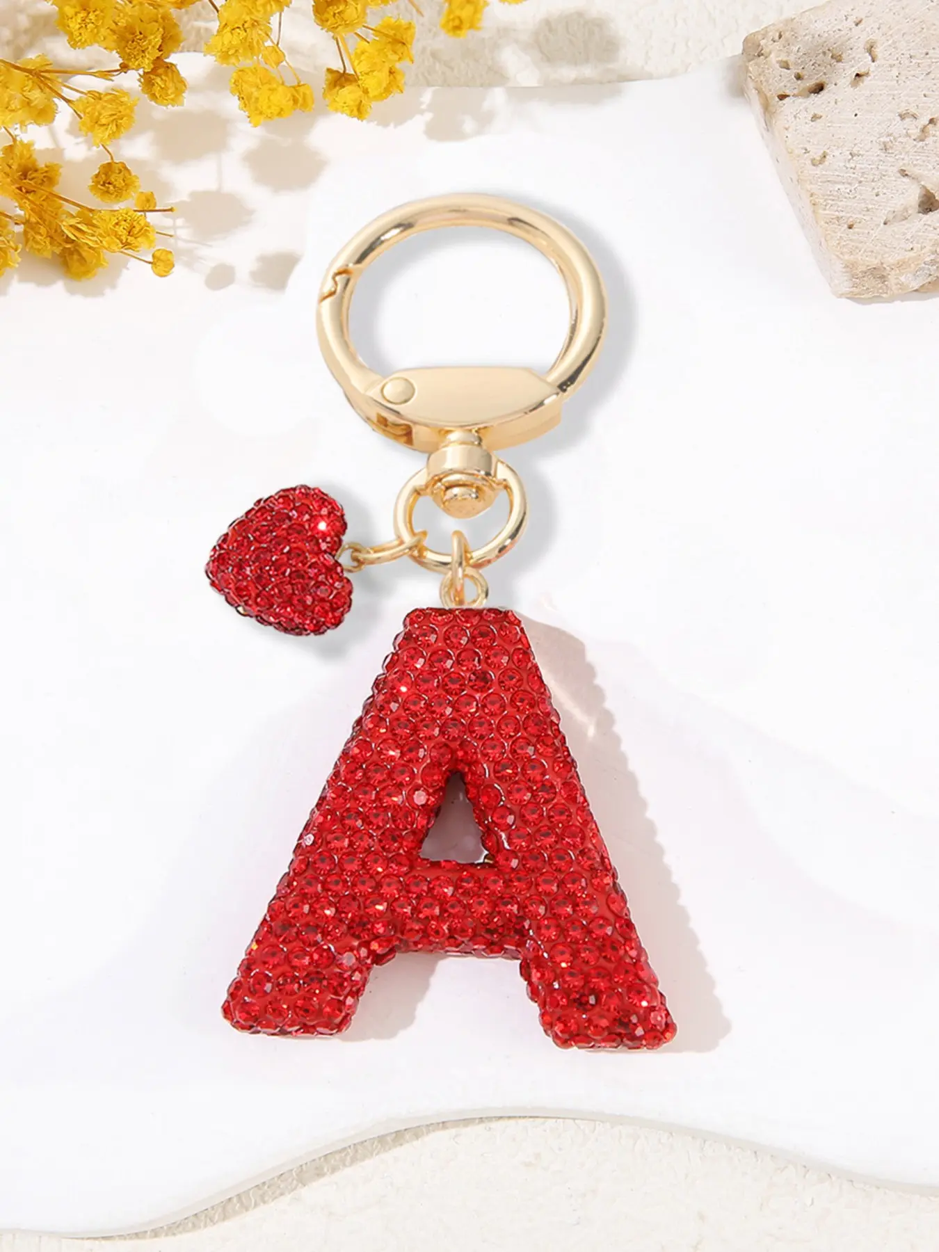 Fashion Couple Rhinestone Keychain, Shiny Heart Letter Pendant, Women's Bag Accessory, Car Key Chain, Valentine's Day Gift, Keychain For Bags, Fashionable Alloy Keychain