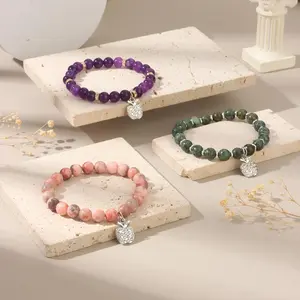 8Pcs Teacher Appreciation Bracelets Gifts for Women Men Natural Stone Teacher Elastic Bead with Message Card Thank You Gift for Teacher Jewelry Gifts 8mm Adjustable Bracelets for Teachers