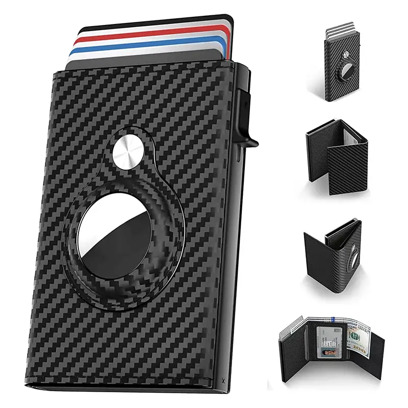 Mens Smart Wallet Card Holder For Air Tag,Minimalist Wallet with ID Window & Cash Slot,Slim Pop up Card Case Wallet with 6-9 Card Capacity