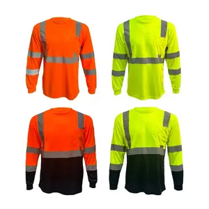 4 PACK - Class 3 High Visibilty Long sleeve safety shirt available in Orange and Yellow with or without Black bottom half