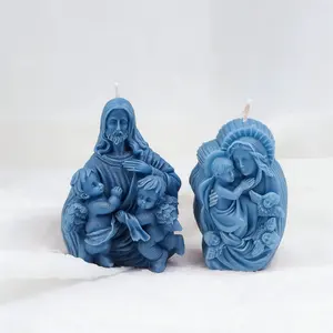 1PC Religious Jesus Virgin Mary Silicone Candle Molds - Holy Family Jesus Madonna Nativity Angel Cherub Christian Catholic DIY Candle Making Moulds for Home Church Decor Gifts