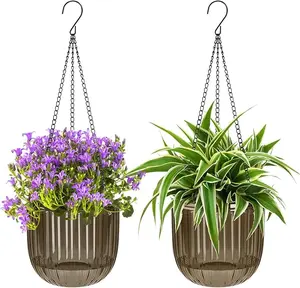 2 pcs 6.5 Inch Self Watering Hanging Planter Indoor Plant Hanging Pots Drainage Holes, Flower Pot Basket, Visible Water Level, Plant Hanger Home Decor