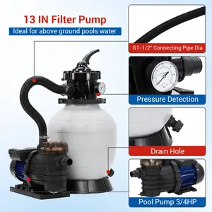 High-Efficiency Pool Sand Filter Pump System – 13" Sand Filter Pump - 2Lb Filter Ball, 3434GPH 3/4HP Pool Sand Filter for Above Ground and Inground Pool Up to 8500 Gallons,with 6-Way Multi-Port Valve & Strainer Basket Easy Installation