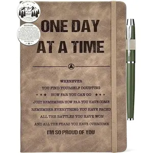 Sobriety Gifts Men Women, Sober Journal 200 Pages Engraved Notebook A5 Lined with Pen,  Day At A Time  Pocket ,  NA   from Addiction, Clean And Sober Encouragement Gifts