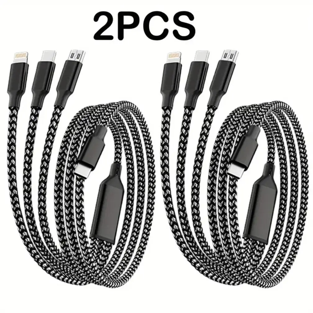 2 Pack 3 in 1 Fast Charging Cable,4FT Nylon Braided Multi Charger Cord for iPhone USB C Micro Android