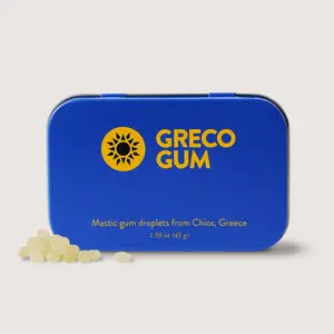 Greco Gum - Premium Mastic Gum Droplets - Hard Chewing Gum Promotes Jaw Exercise - Pure Mastic Resin with Piney Flavor - 1 Tin (45g)