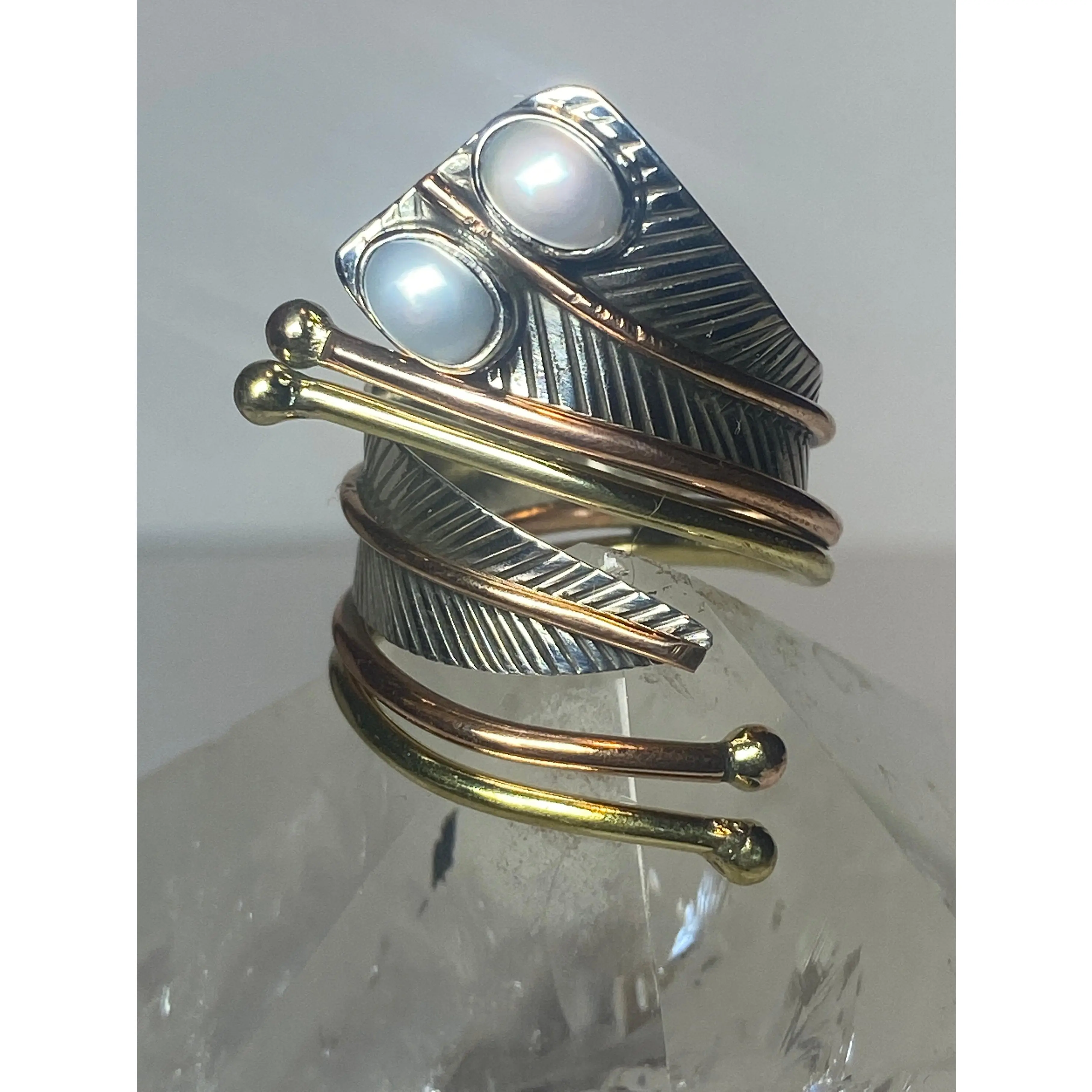 Pearl wrap around ring size 8.75 leaf band sterling silver women girls