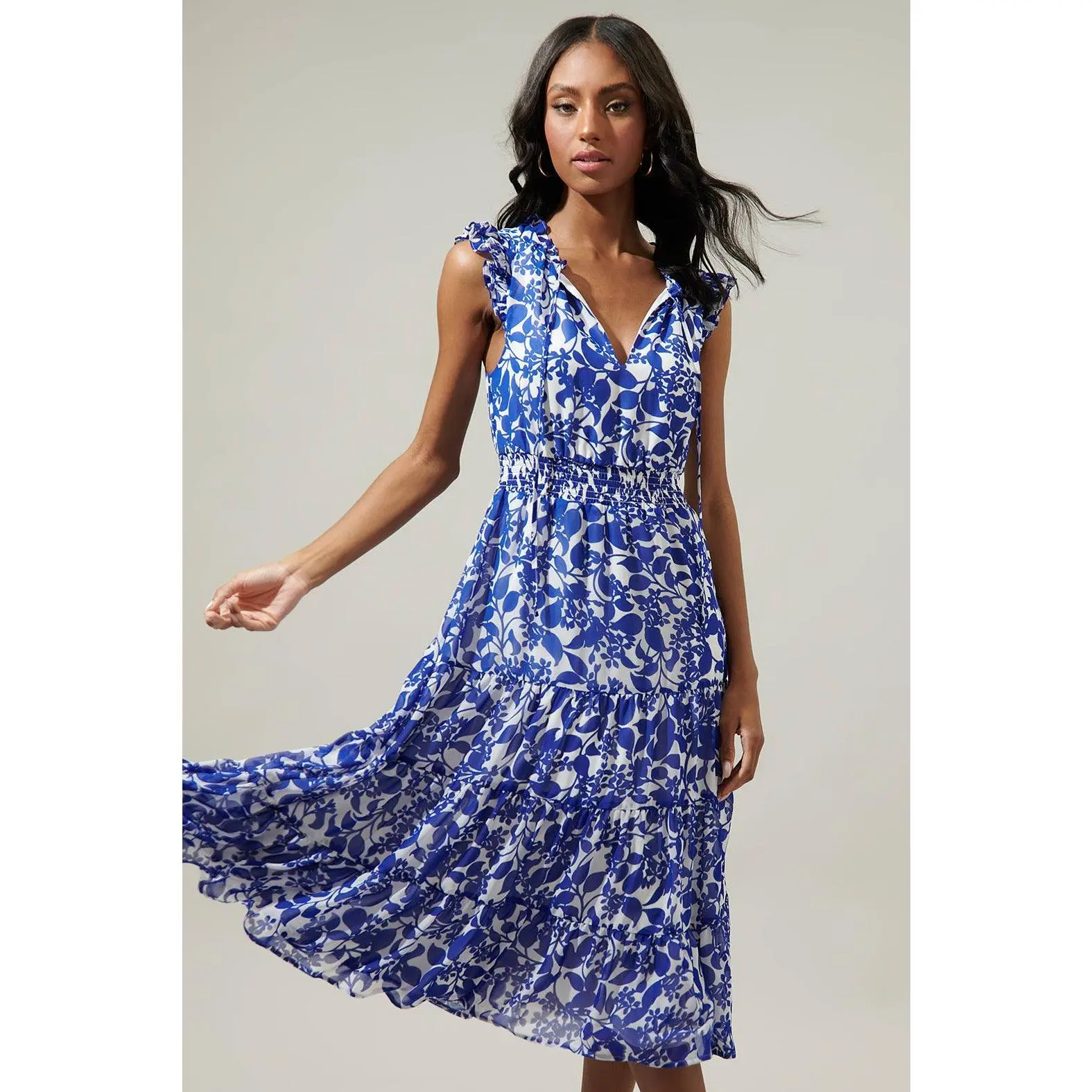 Kian Floral Pisces Smocked Midi Dress