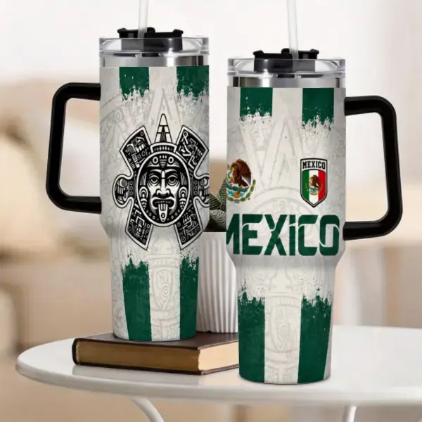 2026 Mexico Aztec Calendar Engraved Plastic Mug,40oz 20oz Sturdy Insulated Portable Travel Cup with Lid and Straw, Mexico Soccer Fan Drinkware, Classic Game Day Gift