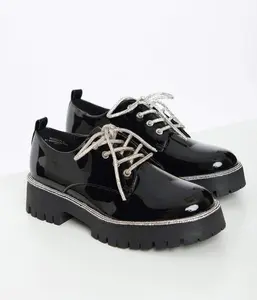 Black Patent Leatherette Platform Oxford Shoes