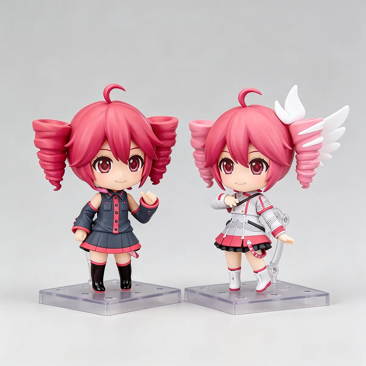 Kasane Teto Chibi Articulated Joints Action Figure Set - 2 Styles (Synthesizer V AI & 2.0 Versions) Sold Separately or Bundled, Movable Swap-Face Anime Figurines with Bread Robot Accessories, Boxed Collectible Desktop Decor Gift for Vocaloid Fans