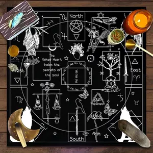 Mystical Symbol Design Square Tarot Tablecloth, Witch-style home decor Altar Cloth Multiple Sizes Polyester Fabric, Easy to Clean and Maintain Decorative Divination Cloth for Spreads & Rituals Gift for family and friends