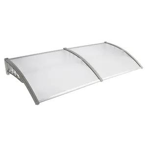 NEWZOME Door and Window Rain Cover Awning 200 x 100 Silver Polycarbonate Canopy with Gray Brackets Outdoor Eaves Shelter for Front Door Balcony Porch Entryway Weather Protection Durable Decorative Design