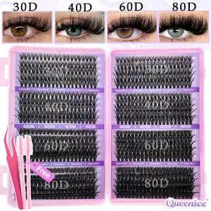 Queenice 800PCS Individual Lash Clusters Large Capacity 30D+40D+50D+60D+80D+100D D Curl 8-16mm DIY Lash Clusters Natural Look&Extra Thick&Wispy&Ultra Soft&Super Light Reusable Individual Segmented False Eyelashes Natural Eyelash Extensions