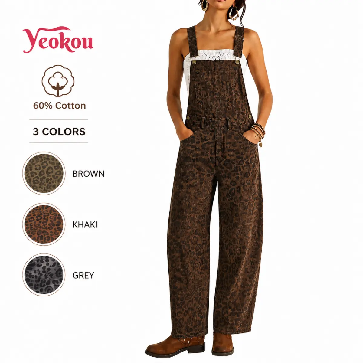 Yeokou Women Y2k Baggy Barrel Jeans Overalls Wide Leg Denim Pants Bib Overalls Jumpsuit Boyfriend Patchwork Jeans