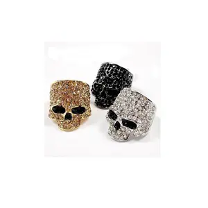 Skull Ring Ghost Head Full Diamond Metal Ring Hip Hop Punk Nightclub Exaggerated Ring Stackable Rings Stacking Rings Statement Piece Champagne Gold