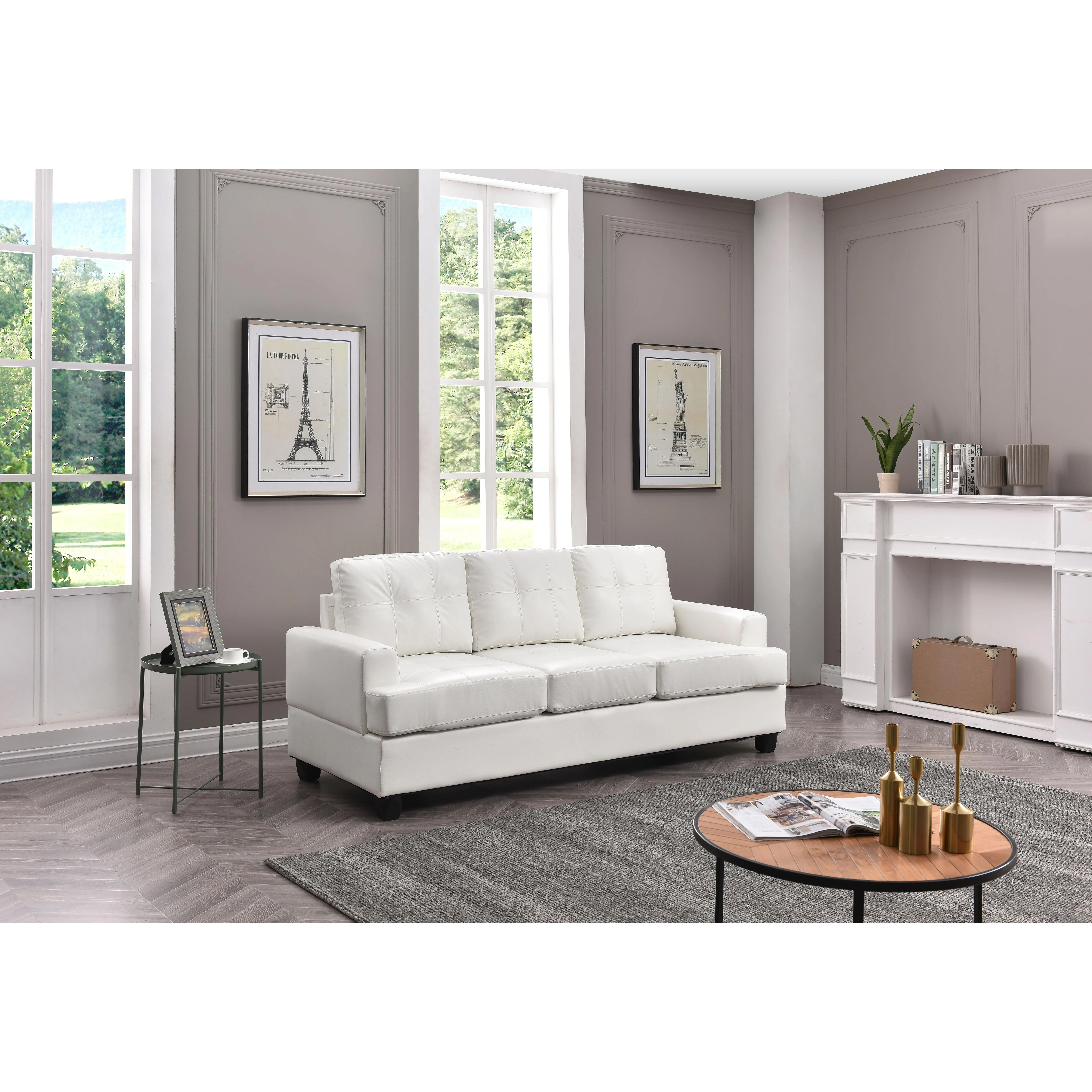 3-Seat Sofa with Removable Backs and Arms, White Micro Suede Upholstered Couch, Dacron-Wrapped Foam Cushions, Kiln-Dried Hardwood Frame, Easy Assembly, for Living Room, Apartment, or Basement