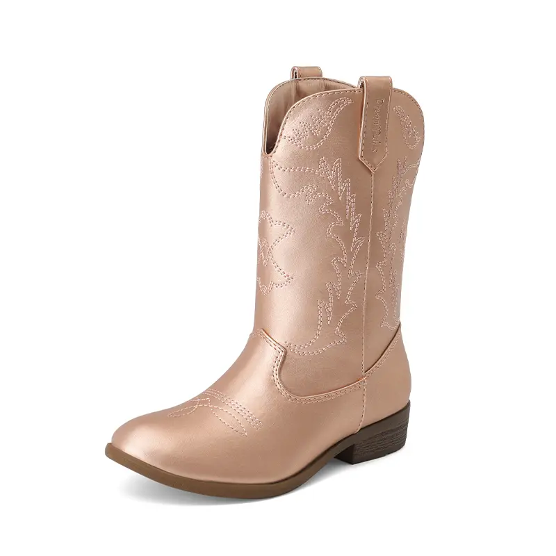Dream Pairs Kids' Embroidered Western Boots with a Synthetic Low Heel, Easy to Wear for Hiking and Horse Riding, Elastic Back Band