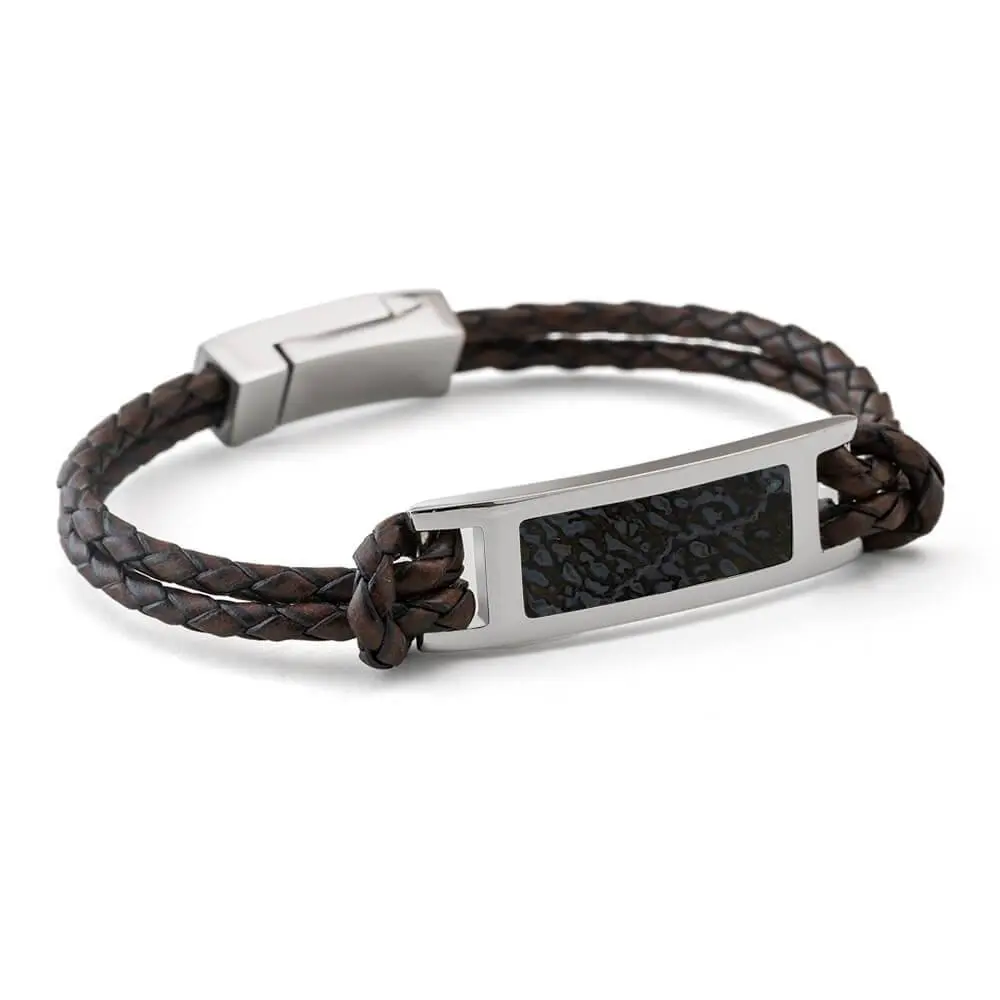 Flashy Blue Dinosaur Bone Bracelet with Leather Band