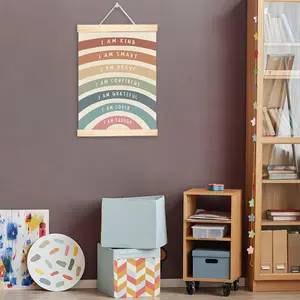 Rainbow Affirmation Art Canvas Wall Hanging, Wooden Wall Art, Bohemian Inspirational Quotes Decor for Classroom & Game Room, Unique Room Accents, Wall Decoration
