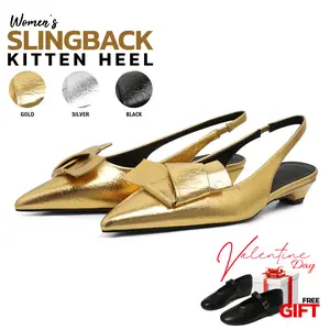 VIMISAOI Kitten Heels for Women Bow Pointed Toe Back Strap Low Heel Sandals Wedding Dress  Heels Trendy Shoes