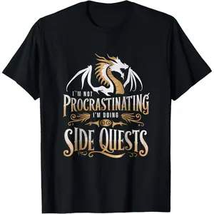 I'm Not Procrastinating I'm Doing Side Quests Dragon T-Shirt, Small, Black   Graphic tees