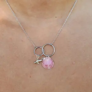 Silver Calico Shell Shark Charm Necklace