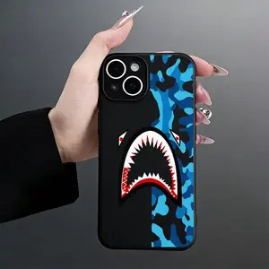 Shark Mouth Camouflage Phone Case， Fierce Streetwear Style for iPhone 17 16 15 14 13 12 11 Plus Pro Max.