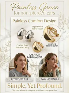 1 pair of earrings and ear clips, painless and comfortable design for pierced ears, minimalist waterdrop-shaped polished mirror finish, zinc alloy with simple and elegant style, suitable for daily wear, banquets, celebrations, and holiday gifts