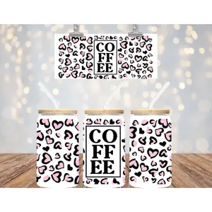 UV DTF  16 oz Cup Wrap Coffee Hearts 504