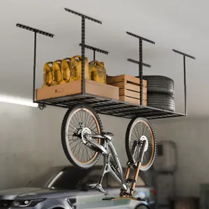 4X6FT Overhead Garage Storage Rack, 22"-40" Height Adjustable Garage Ceiling Storage Racks, Heavy Duty Metal Overhead Storage Organizer System, 800LBS Weight Capacity