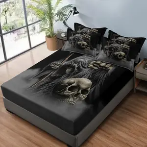 3-Piece Fist Skull Pattern Bed Sheet Set - Soft and Comfortable Bedroom, Guest Room, and Dormitory Decorative Bedding Set Including 1 Bed Sheet + 2 Pillowcases