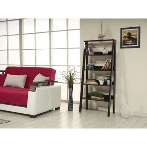 (High end and high-quality)5 Tier Modern Ladder Bookshelf Organizers, Wood Frame Bookshelf for Small Spaces in Your Living Rooms, Office Furniture Bookcase, Black Decorative Racks tall bookshelf shelf bookcase ikea  bookshelf  hack storage organizer shelf