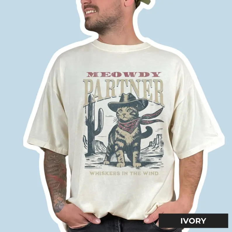 Meowdy Partner Cowboy Cat Shirt, Vintage Cowboy Shirt and Tank, Funny Cowboy Cat Shirt Available in Kids Sizes