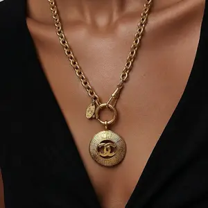 Pre-owned CHANEL Vintage Cocomark Medallion 24k Gold Plated 28 inch Necklace