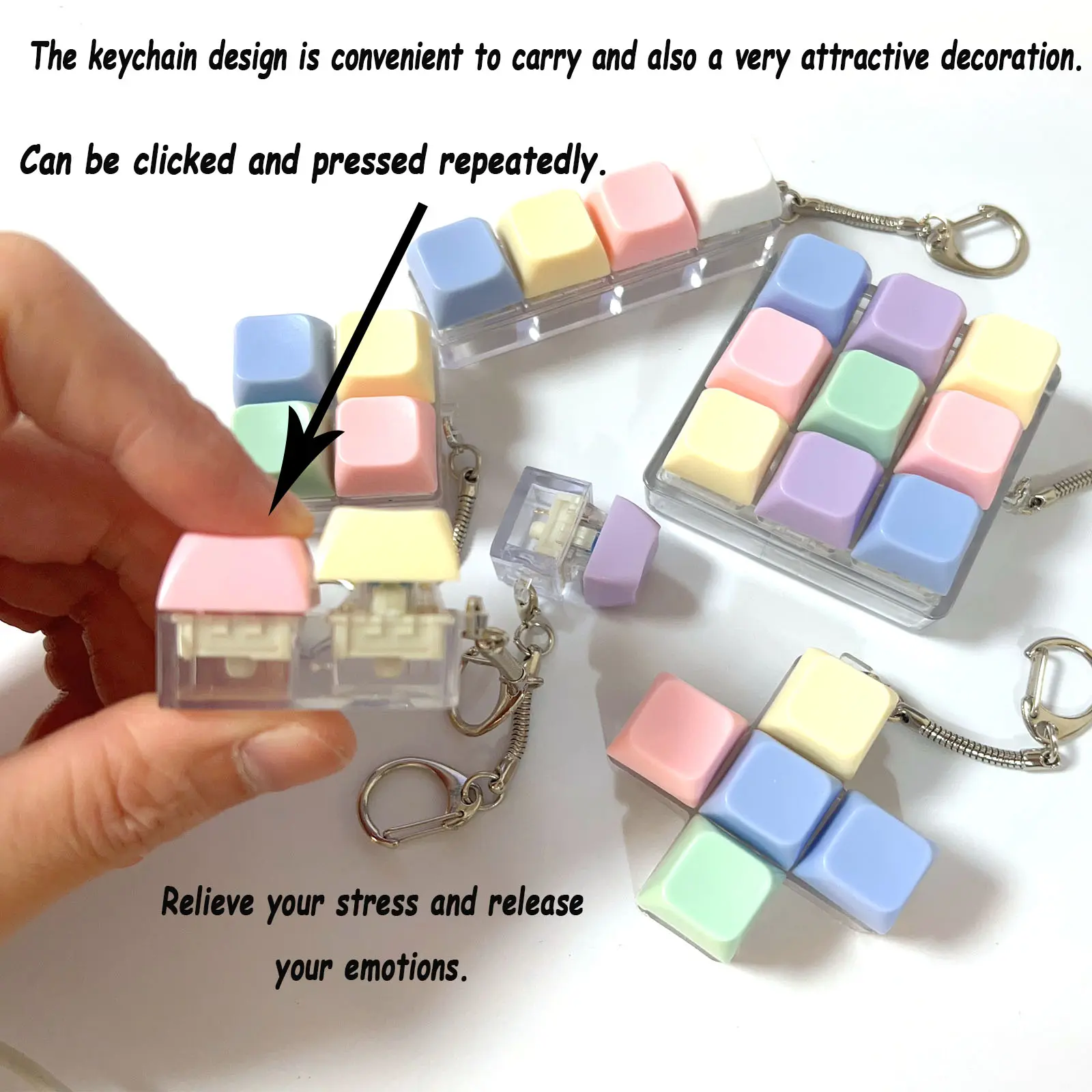 Stop Nail Biting! Clicky Mechanical Keyboard Fidget Keychain for Anxiety Relief & ADHD Focus. Satisfying ASMR Switch Tester Toy with Cute Pastel Macaron Keycaps. Portable Stress Reliever Backpack Accessory Gadget., Fidget Keyboard Clicker, Keychain Fidget