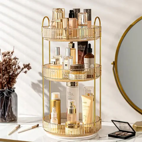 3-Tier Acrylic 360-Degree Rotating Makeup Organizer Storage, Collapsible Vanity Home Organizer Box for Brushes, Perfume, Skincare - Ideal for Dressing Table, Great Gift for Girly Girls