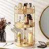 3-Tier Acrylic 360-Degree Rotating Makeup Organizer Storage, Collapsible Vanity Home Organizer Box for Brushes, Perfume, Skincare - Ideal for Dressing Table, Great Gift for Girly Girls