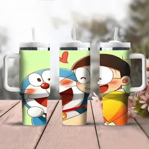 1pc 40oz Doraemon water bottle, stainless steel insulated water cup, portable travel cup, outdoor cup, accompanying cup with handle, thermos cup, cup set-Christmas Valentine's Day gift for Mother's Day, suitable for gift giving