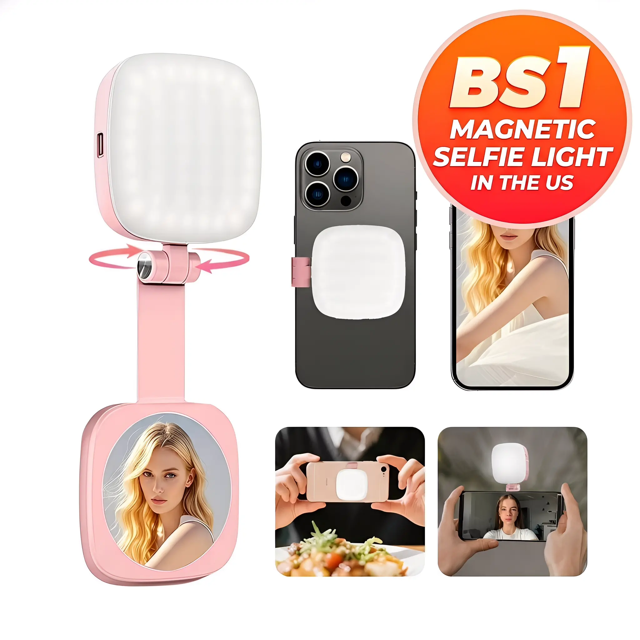 3 in 1 Magnetic Selfie Light for iPhone,Selfie Light with Mirror 360° LED Ring Light with Instant Attachment for MagSafe,Mirror and Phone Stand – Portable Rechargeable Fill Phone Light for Makeup, Live streaming fill light, Video Calls Conference tiktoksh