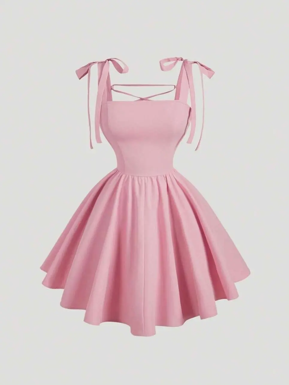 Soft Pink Summer Cute Tea Party Backless Tie Bow Midi Dress, Whimsical Wedding Guest Dress Women, Birthday Holiday Vacation Pastel Dresses