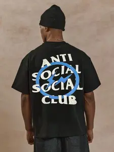 Anti Social Social Club Lightning Collaboration Cotton Short Sleeve T-Shirt, Oversized Loose Fit, Unisex, Streetwear Style, All Seasons