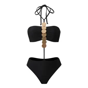 1pc Women'S Swimsuit| High Stretch, Off The Shoulder, Push Up Top, Conventional Bottom, Solid Color With Removable Padding,crystals bikini,thong bikini,chic design,mesh top,sport bra