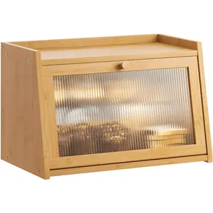 Large Bamboo Bread Box with Acrylic Door Kitchen Countertop Bread Storage Bin, Keeps Bread Fresh Longer, Easy Access & Clean, Stylish Durable Bread Box for Modern Kitchen Organization