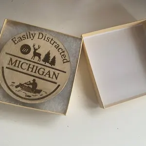 Michigan State Magnet - 3.5 Inch Round Wood Magnet - Laser Engraved & Hand Sanded - Ideal for Great Lakes Residents - Wooden Kitchen Decor