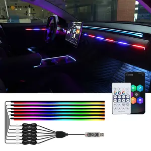 6-In-1 Colorful LED Light Strip, Car Acrylic Ambient Light, Ultra-Thin Hidden Lamp, USB Powered, APP Remote Control, Sound Control, Universal Use